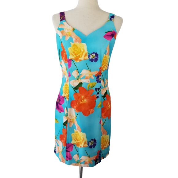Dawn Joy USA Blue Yellow Purple Bodycon Vintage Dress Very Nice Size 7 8 - Picture 1 of 4